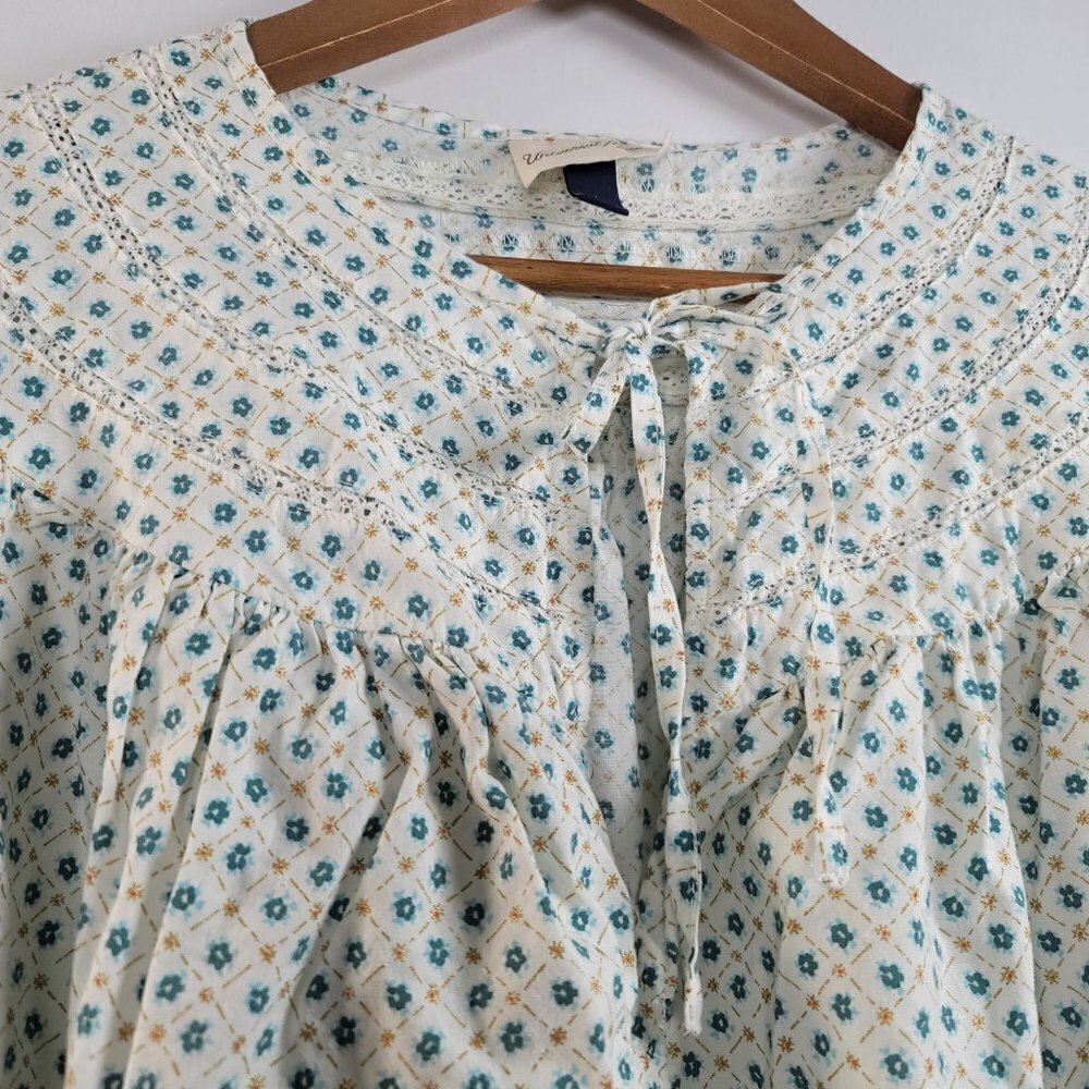 Universal Threads Womens Teal Floral Long Sleeve Tie Front Blouse Size Large - Picture 11 of 14